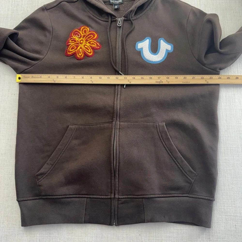 True Religion True Flower EST 02 World Tour Brown Zip Y2K Hoodie Chenille Size L
